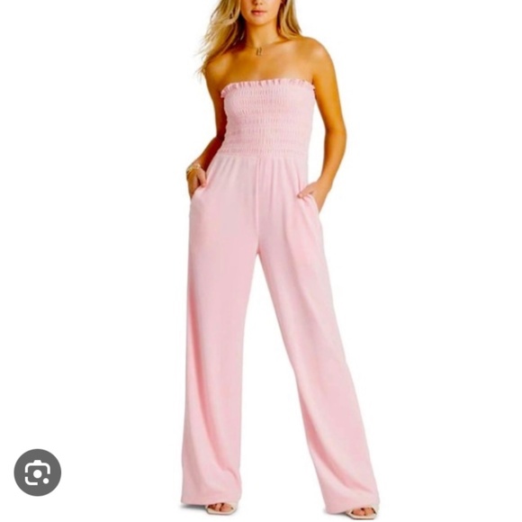 Juicy Couture Pants - NWT JUICY COUTURE Strapless Velour Whisper Pink Jumpsuit - Size Large